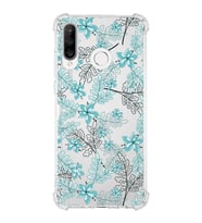 Huawei P30 Lite  Köşe Korumalı Antişok Kapak Floral Su Yeşili Tasarımlı Şeffaf  Kılıf