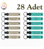Sütlü Kahve & Turkuaz, Akraba Gecelerine Özel Hatıra, 28’li Set, Mesajlı Deri Hatıra Anahtarlık