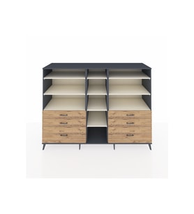 Kronos Dolap 10 Raflı 6 Çekmeceli  220x59x163 Antrasit-Aytaşı/Çam