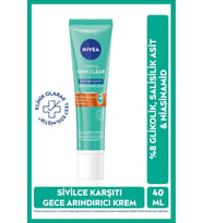 NIVEA Derma Skin Clear Exfoliator Gece Arındırıcı Krem 40ml, Sivilce Karşıtı, Niasinamid, Karma Ciltler