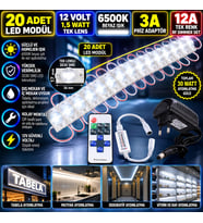 20 Adet 12V 1,5W Tek Lensli 3030 6500K Beyaz Led Modül 3A Priz Adaptör 12A Tek Renk RF Dimmer Set