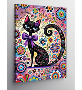 Kanvas Tablo Renkli Kedi ve Soyut Sanat