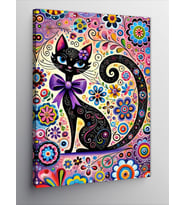 Kanvas Tablo Renkli Kedi ve Soyut Sanat