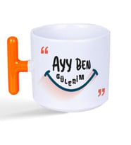 Ayy Benim Gülerim Baskılı Turuncu Kulplu T Kupa