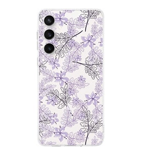 PrintiFy Samsung S23 Fe Uyumlu Kamera Korumalı Floral Lila Tasarımlı Şeffaf Silikon Kılıf