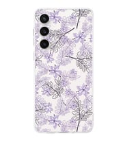 PrintiFy Samsung S23 Fe Uyumlu Kamera Korumalı Floral Lila Tasarımlı Şeffaf Silikon Kılıf