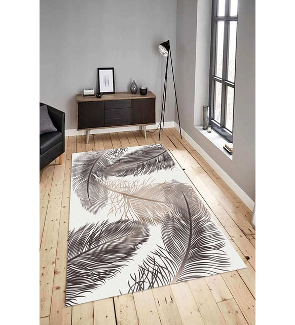 Dijital Baskılı Yıkanabilir Kaymaz Modern Renkli Salon Halısı Mutfak Halısı Yolluk ND-HY-1365 (Beyaz)