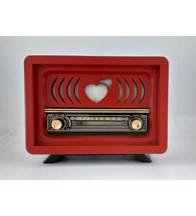 Nostaljik  (Şarjlı Pil+Adaptörlü) Radyo Aşiyan 2 Kırmızı