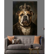 Altın Taçlı Karizmatik Bulldog Köpeği Dekoratif Kanvas - Mdf Ahşap Tablo