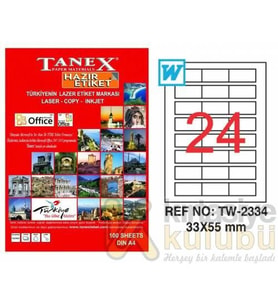 Tanex TW-2334 - 33 x 55 mm Laser Etiket 100 Adet Ücretsiz Kargo