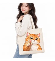 İşaret Eden Turuncu Kedi Baskılı Kanvas Çanta 35x40 cm – 260 Gr