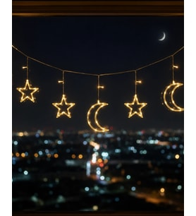 Büyük Ay Yıldız Led Ramazan Süsü Sıcak Beyaz Dekoratif Işık