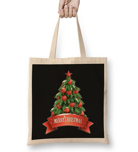 Yılbaşı Yeni Yıl Konseptli Merry Christmas Tree 02 Bez Çanta Uzun Saplı