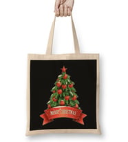 Yılbaşı Yeni Yıl Konseptli Merry Christmas Tree 02 Bez Çanta Uzun Saplı