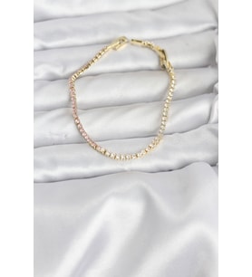 Pembe ve Beyaz Zirkon Taşlı Gold Renk Su Yolu Kadın Bileklik 5886 - 1OL2208-7802