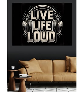Live Life Loud Müzik Yazısı Dekoratif Kanvas - Mdf Ahşap Tablo