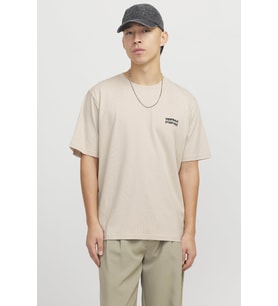 Jack & Jones Erkek Bisiklet Yaka Sırt Baskılı Tişört - Vesterbro (Krem)