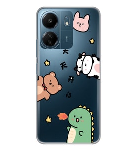 Xiaomi Redmi 13C Uyumlu Sevimli Hayvanlar Desenli Şeffaf Telefon Kılıfı