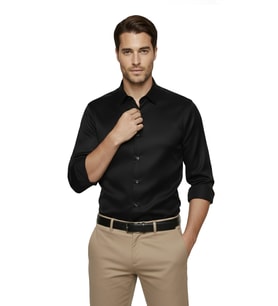 DeepSEA Siyah Slim Fit Erkek Gömlek Kolay Ütülenen Nefes Alan Kumaş, Dört Mevsim Şıklık 2608515