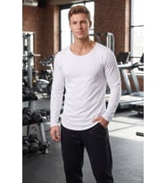 DeepSEA Erkek Beyaz %95 Pamuk Slim Fit Kesik Açık Yaka Likralı Penye Sweatshirt Oval Kesim 2602299