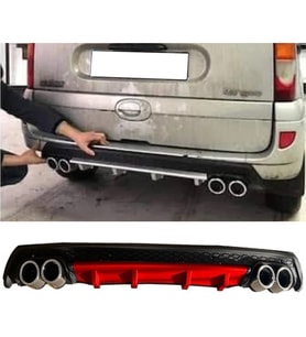 Renault Kangoo Kırmızı Difüzör Çiftli Yuvarlak Egzoz Görünümlü D Tip Difizör