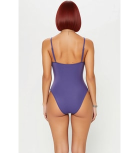 Kadın Mayo Askılı Göbek Cut Out Detaylı Balensiz Kaplı Düz Desen Örme Kumaş Raşel Dokuma Kolsuz
