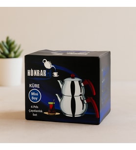 Mini Çelik Çaydanlık Seti 0.75L+1.35L Kendinden Süzgeçli Bakalit Kulplu