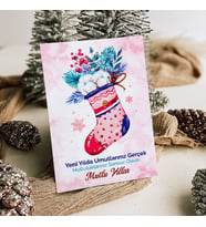 Yılbaşı Çorabı Mesajlı Kişiye Özel Kartpostal