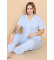Mirano 4400 POLYVİSCON Kumaş Kısa Kollu Düğmeli Büyük Beden Kadın Pijama Takımı