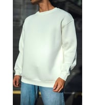 Kışlık Bisiklet Yaka Üç İplik Basic SweatShirt - Beyaz