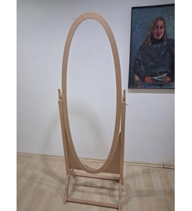 Ayna OVAL 12932 Boy Ahşap Kayın MDF HAM Natüre Klasik Mobilya Kutu Sevk El Yapım (Krem)