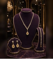 Gold Pırlanta Görünümlü Su Yolu Zirkon Taşlı 3’lü Kolye Küpe Bileklik Abiye Gelin Takı Seti