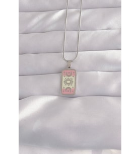 316L Çelik Gümüş Renk Pembe Mineli Ay Figür Tarot Kolye - TJ-BKO9045