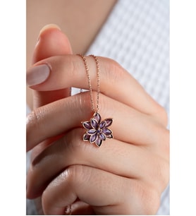 Saklı Takı 925 Ayar Gümüş Rose Lotus Çiçeği Kolye