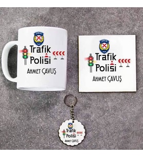Trafik Polisi Kupa Bardak Altlık ve Anahtarlık Hediye Seti (Model 1)