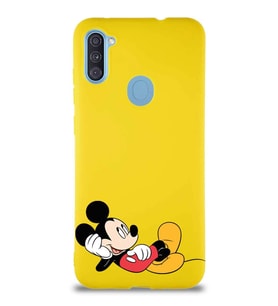 Samsung Galaxy A11 Soft Premier Kapak Mickey Mouse-F Tasarımlı Silikon Kılıf - Sarı (Şeffaf)