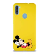 Samsung Galaxy A11 Soft Premier Kapak Mickey Mouse-F Tasarımlı Silikon Kılıf - Sarı (Şeffaf)