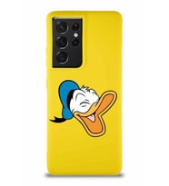 Samsung Galaxy S21 Ultra Soft Premier Kapak Donald Duck-E Tasarımlı Silikon Kılıf - Sarı (Şeffaf)