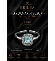 Sertifikalı Akuamarin Taşlı Ayarlamalı Geri Dönüşüm Gümüş Kasa Oval Faset Kesim Yüzü 1.50 Karat