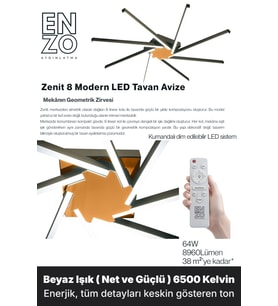 Zenit 8 Bronz LED Tavan Avize – Kumandalı Dim Edilebilir – Aşağı Işık