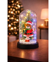 Cam Fanus İçinde Renkli LED Işıklı Yılbaşı Figürü Noel Baba / Ayıcık / Kardan Adam Dekoratif (Silver)