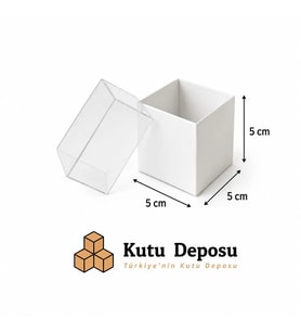 5x5x5 cm Asetat Kapaklı Takı Kutusu-Beyaz (DEMONTE) (50 ADET)