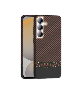 Samsung Galaxy S25 Uyumlu Kılıf M-safe Şarj Özellikli Karbon Fiber Görünümlü Zore Gros Kapak (Siyah-Pembe)