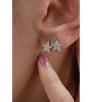 14 Ayar Altın Swarovski Taşlı Büyük Yıldız Küpe (Rose)