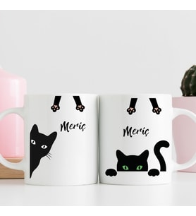 Kara Kedi Tasarımlı Kişiye Özel Hediye Kupa Bardak – Gizemli ve Eğlenceli Bir Hediye