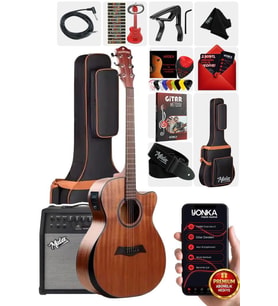 Maxword M450-EQ-50AMP Masif Ağaç 50W Amfili Elektro Akustik Gitar Seti üst Segment