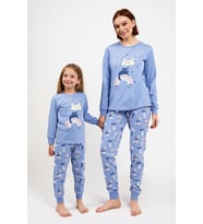 Kız Çocuk Pamuklu Uzun Kollu Kedili Pijama Takımı