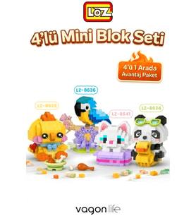 Loz Micro Block 4'lü Hayvan Figürü Seti 4 Farklı Model Dekoratif Oyuncak Yapım Seti Yapı Blok Seti