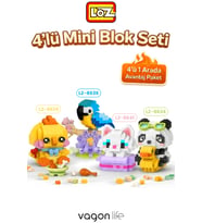 Loz Micro Block 4'lü Hayvan Figürü Seti 4 Farklı Model Dekoratif Oyuncak Yapım Seti Yapı Blok Seti