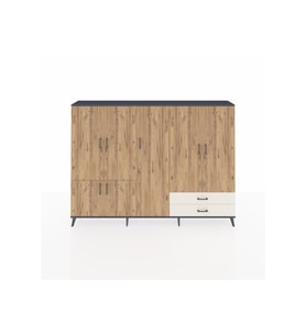 Arges Dolap 12 Raflı 2 Çekmeceli 7 Kapaklı 220x30x163 Antrasit-Çam/Aytaşı